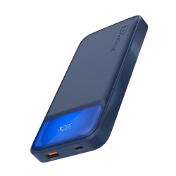 Promate Power Bank, Universal 10000mAh Ultra-Slim Portable Charger with 20W USB-C Power Delivery Port, QC 3.0 18W Port, Built-In Kickstand, LCD Screen and Over-Heating Protection, Torq-10 Navy